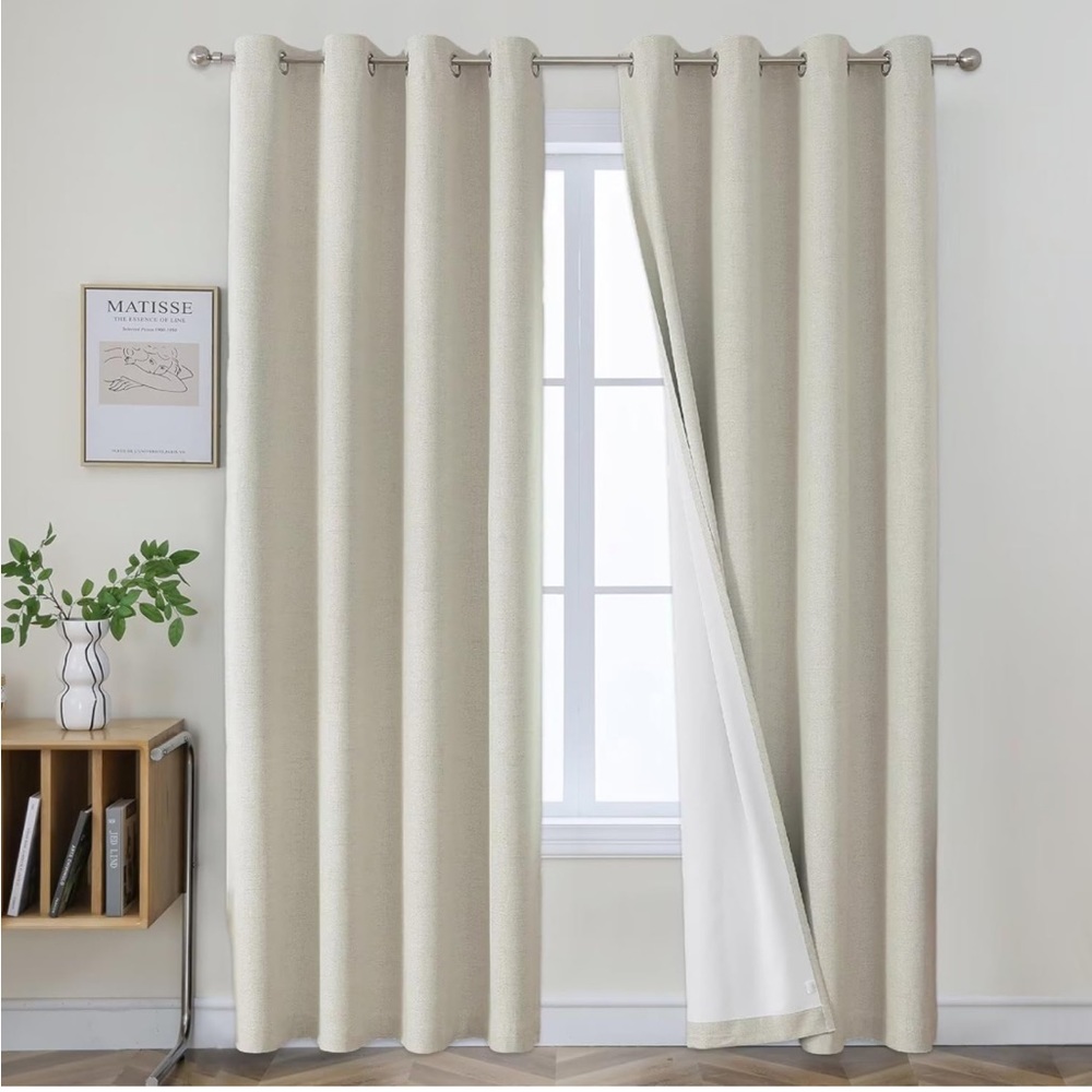 NEW beige blackout curtains, set of 2 96 inch panels